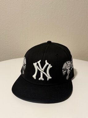 Black Kids Snapback Hat with White Skull Embroidery